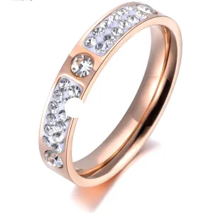 Bague Acier Titane Or Rose 585Rg, Micro Strass