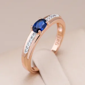 Bague Or Rose 585rg, Argent - Zircon Bleu