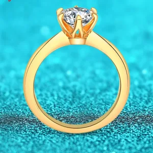 Bague Argent S925 Plaqué Or 18K, Moissanite