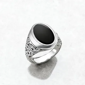 Bague Chevalière Noire, Argent S925, Unisexe