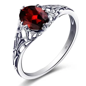 Bague Argent S925, Grenat Rouge
