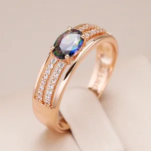 Bague Or Rose 585rg, Zircon Bleu