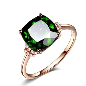 Bague Or Rose 14K, Émeraude Verte