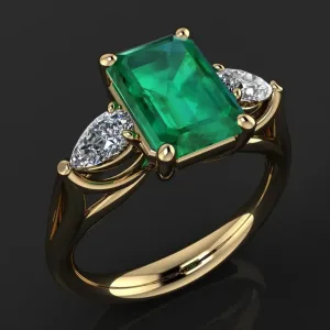 Bague Or 14K, Émeraude Verte