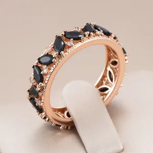 Bague Or Rose 585rg, Cristal Noir Femme