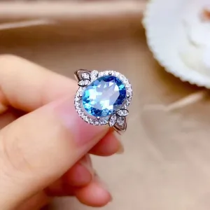Bague En Or Blanc 14 Carats, Saphir Naturel