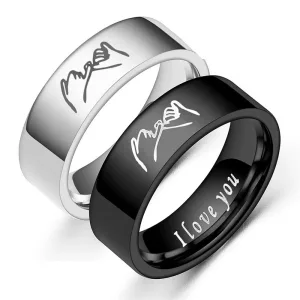 Bagues En Titane Noir Et Blanc Avec Lettres I Love You