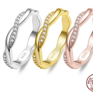 Bague Torsadée Argent S925 Plaqué Or 14 K Zircone