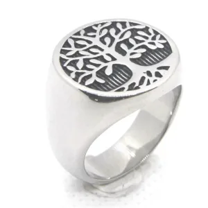 Bague En Acier Inoxydable Massif Avec Arbre De Vie