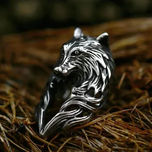 Bague Tête De Loup En Acier Inoxydable Pour Homme Et Femme
