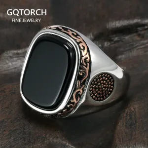 Bague En Argent S925, Pierre D'onyx Noire Naturelle, Homme