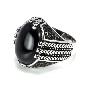 Bague En Argent S925 Avec Pierre D'onyx Noire