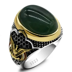 Bague Argent S925 Et Zircone Cubique Avec Pierre D'agate Verte