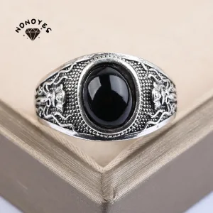 Bague Gothique Pierre Noire Unisexe