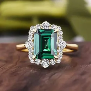 Bague Couleur Or Jaune Carrée Verte En Zircone Cubique